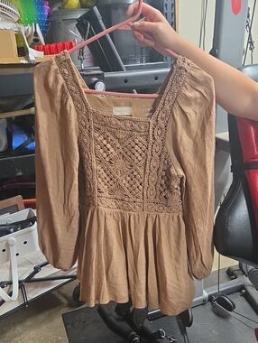 Altar'd State Crochet Boho Top - Camel Brown